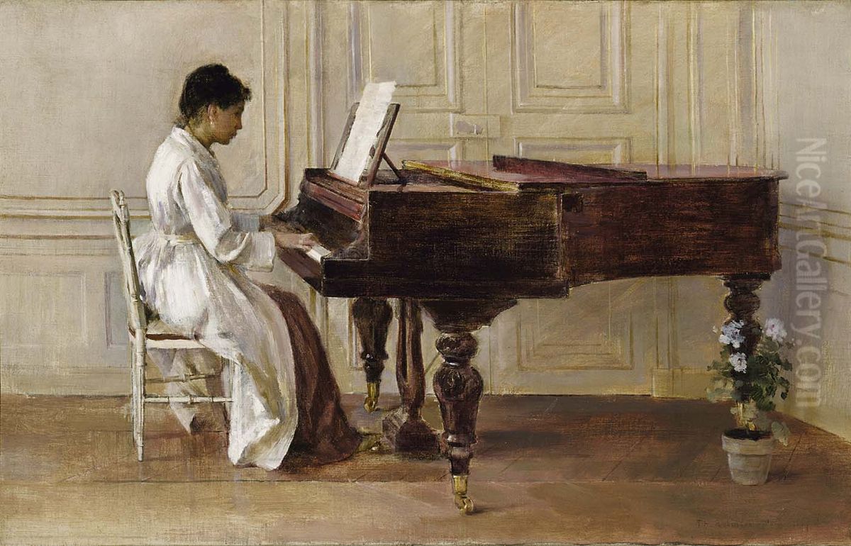 At the Piano Oil Painting by Theodore Robinson