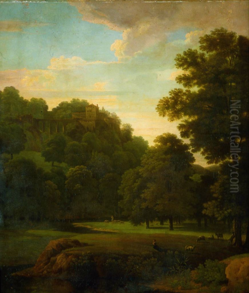 Landscape with Bathers and Shepherds Oil Painting by Jean-Victor Bertin