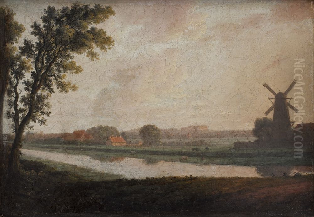 Landscape outside Copenhagen with Frederiksberg Church and Palace in the Distance Oil Painting by Eric Paulsen