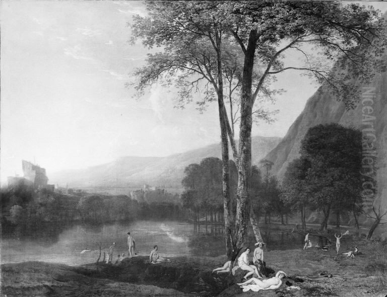 Quiet Summer Evening by a Mountain Lake Oil Painting by Herman Van Swanevelt