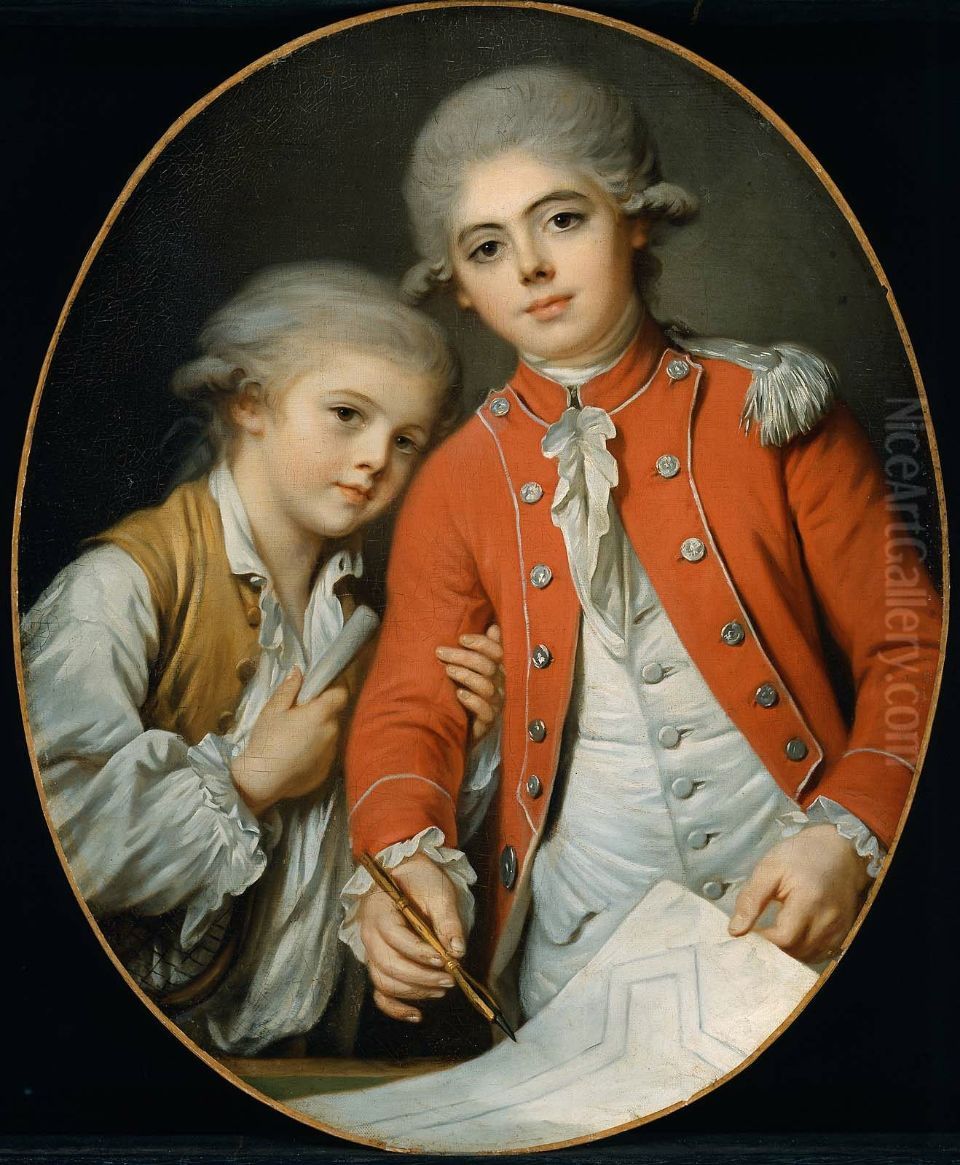 Portrait of Two Boys (said to be the Autichamp Brothers) Oil Painting by Joseph Boze