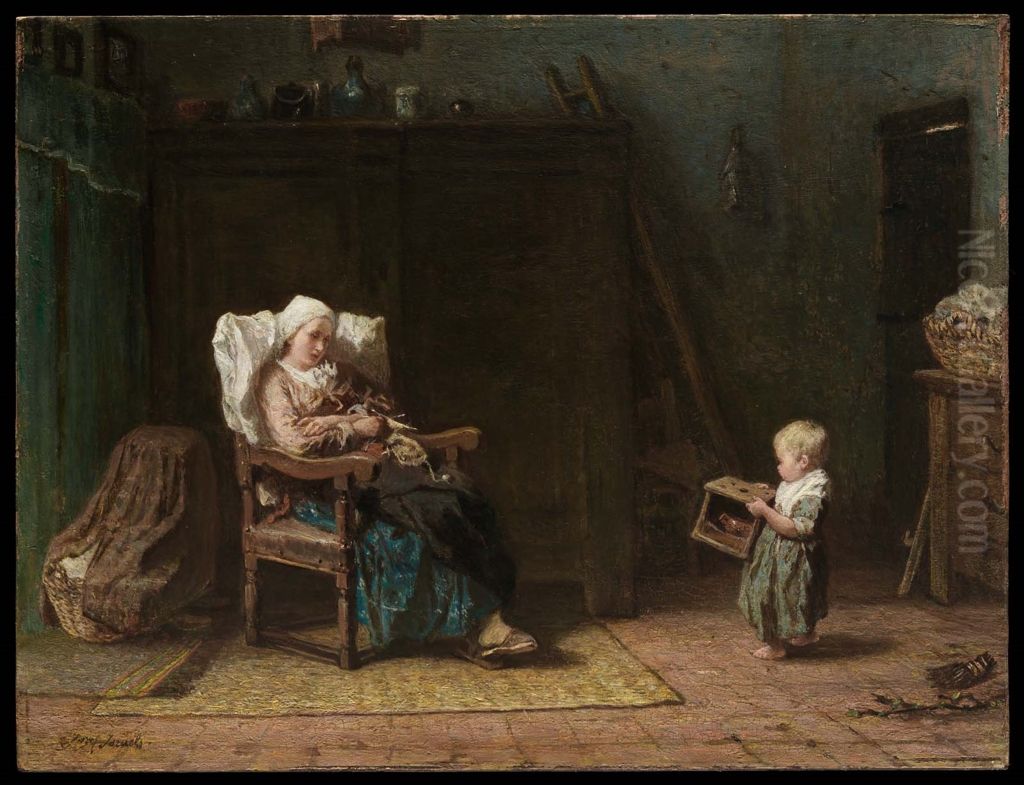 Convalescent Mother and a Child Oil Painting by Jozef Israels