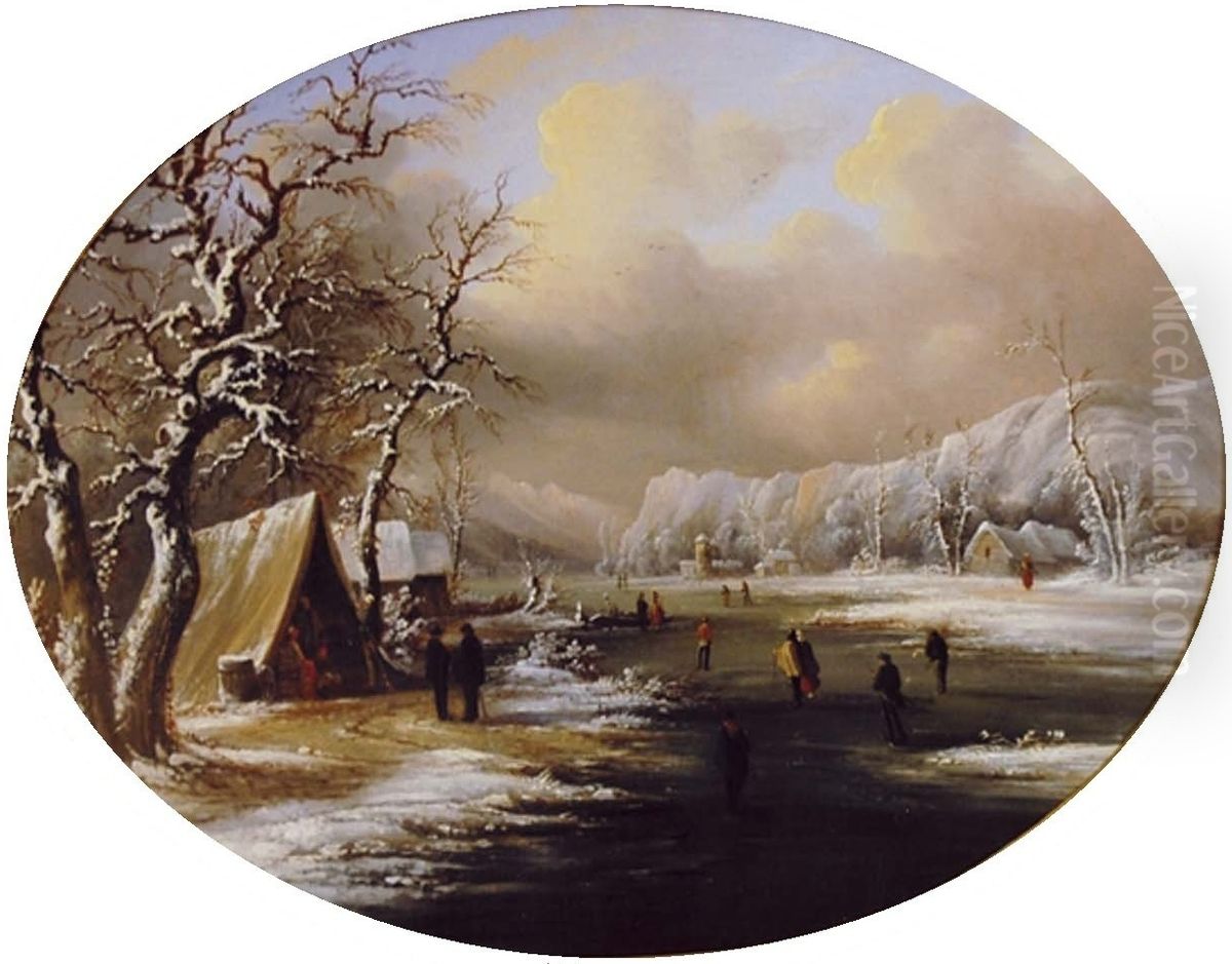 Winter Skating in New Jersey Oil Painting by Regis Francois Gignoux