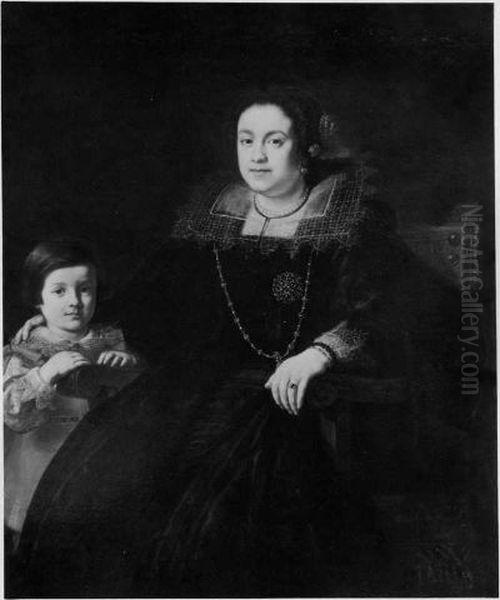 Portrait of a Woman and Her Son Oil Painting by Justus Sustermans