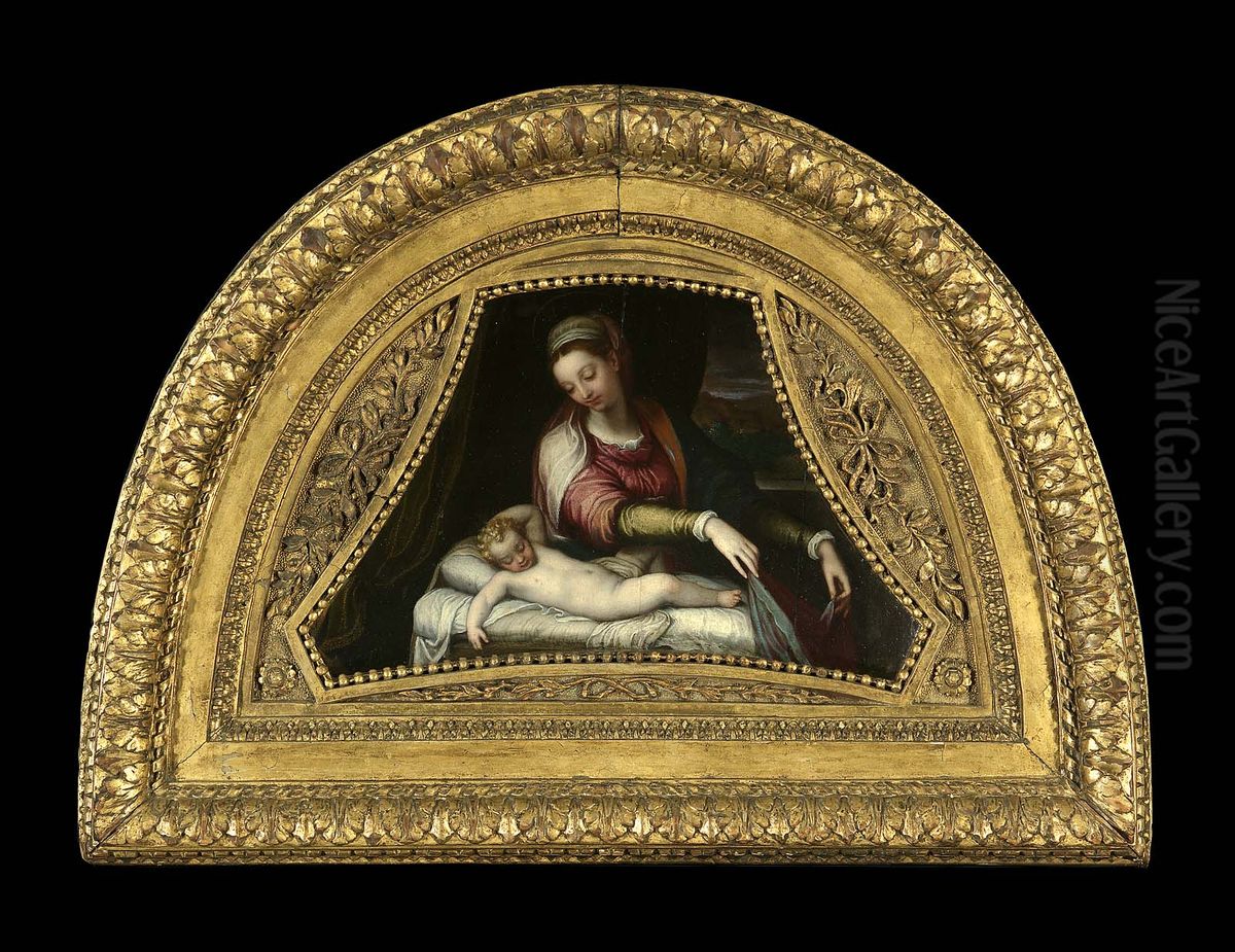 Virgin Adoring the Sleeping Christ Child Oil Painting by Lavinia Fontana