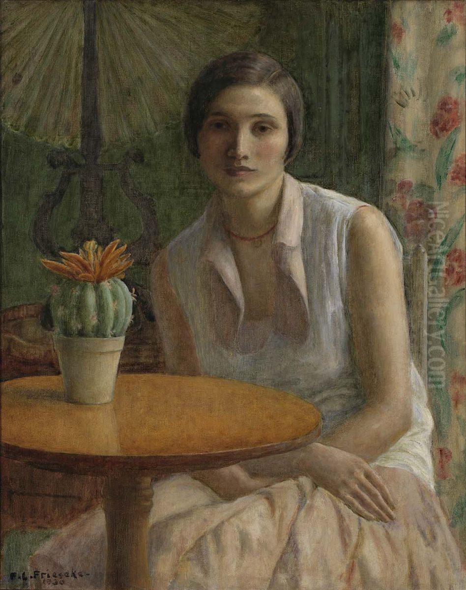 Portrait of a Woman (with Cactus) Oil Painting by Frederick Carl Frieseke