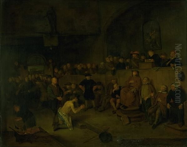 A Trial Oil Painting by Egbert Van Heemskerck
