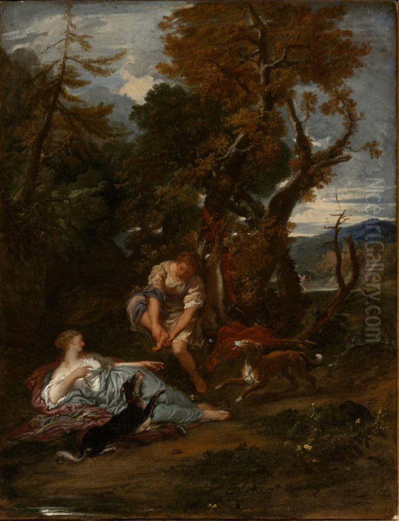 Huntresses Resting Oil Painting by Livio Mehus