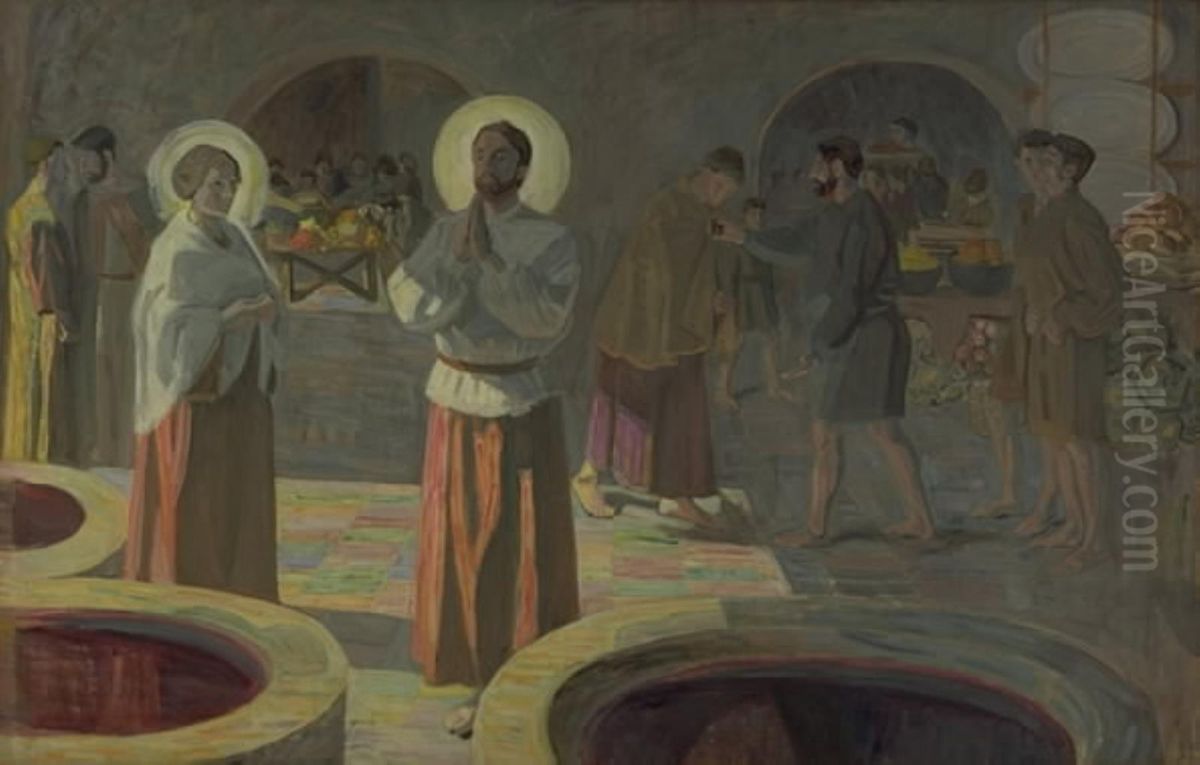 Brylluppet i Kana Oil Painting by Niels Larsen Stevns