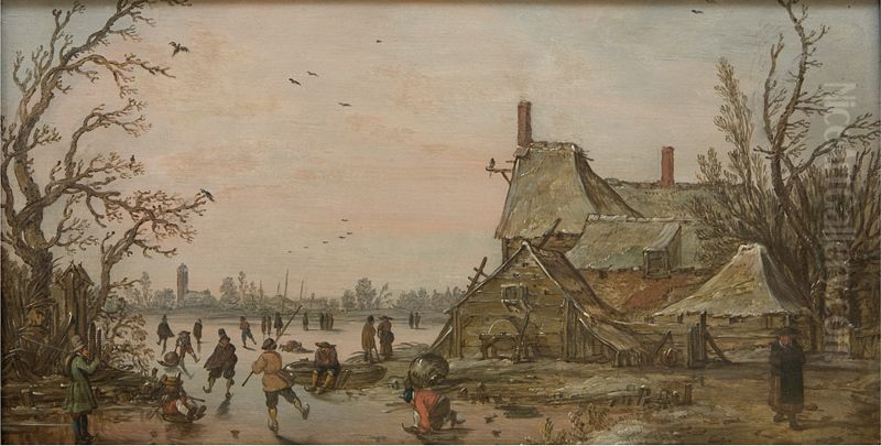 Winter Scene at a Farm Oil Painting by Jan van Goyen