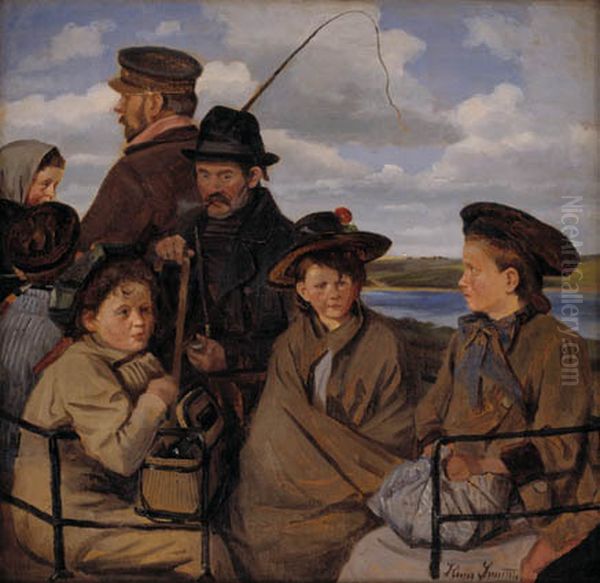 I dagvognen. Kunstnerens broderborn Oil Painting by Hans Smidth