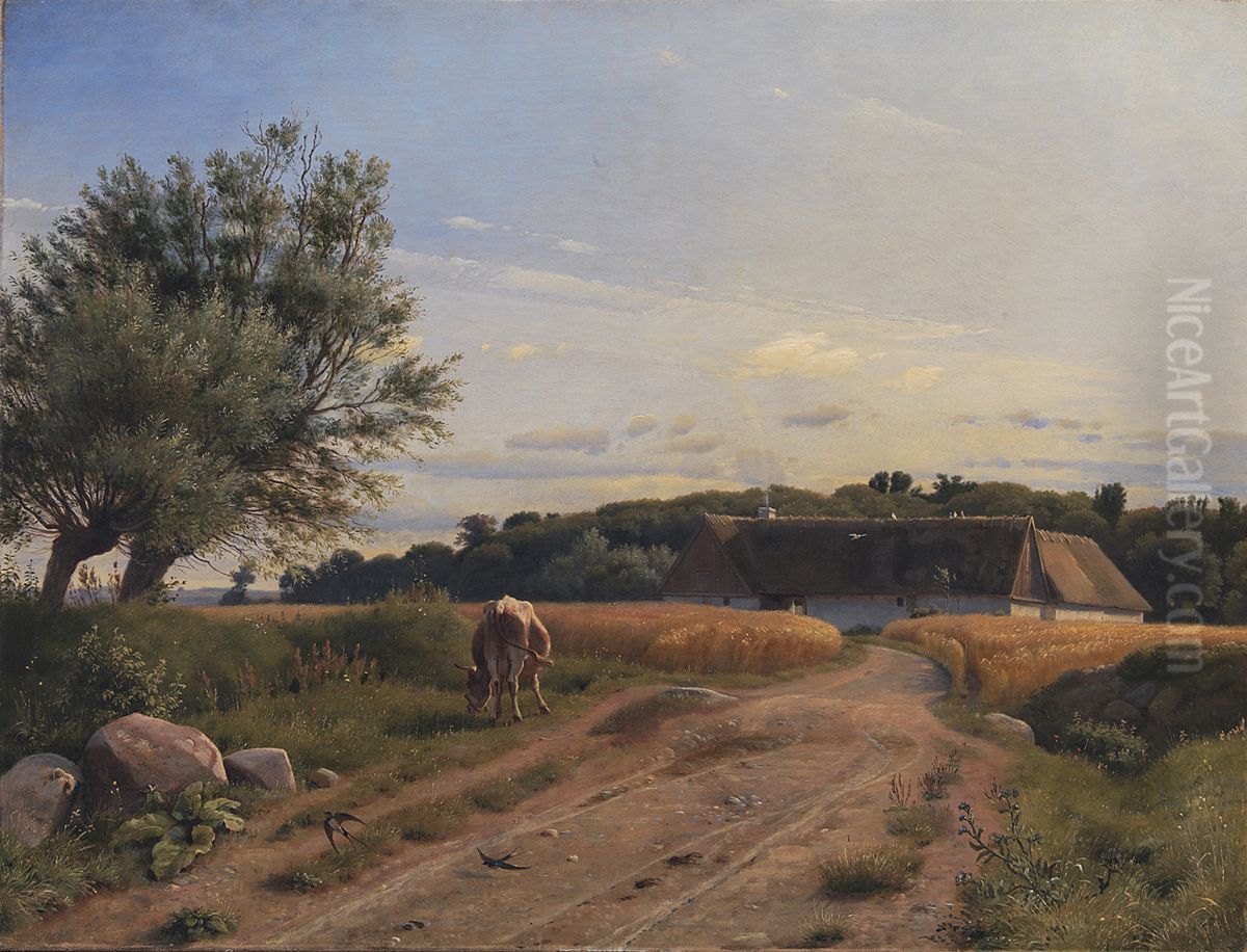 A Croft at Lodskov near Vognserup Manor, Zealand Oil Painting by Johan Lundbye