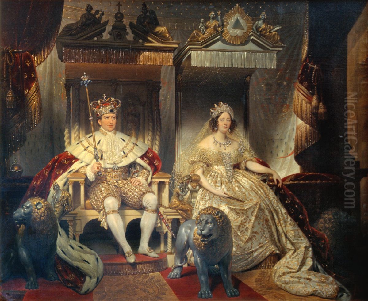 Christian VIII (1786-1848) and Queen Caroline Amalie (1796-1881) in Coronation Robes Oil Painting by Joseph-Desire Court