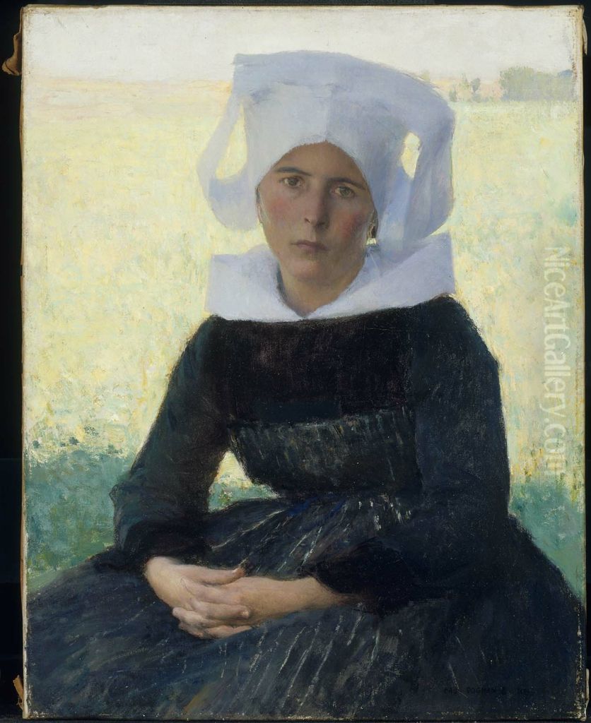 Woman in Breton Costume Seated in a Meadow Oil Painting by Pascal Dagnan-Bouveret