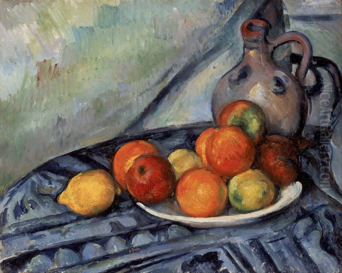 Fruit and a Jug on a Table Oil Painting by Paul Cezanne