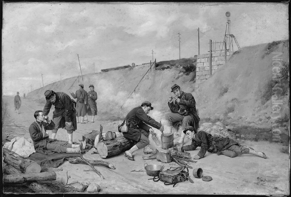 French Soldiers Resting Oil Painting by Paul Grolleron
