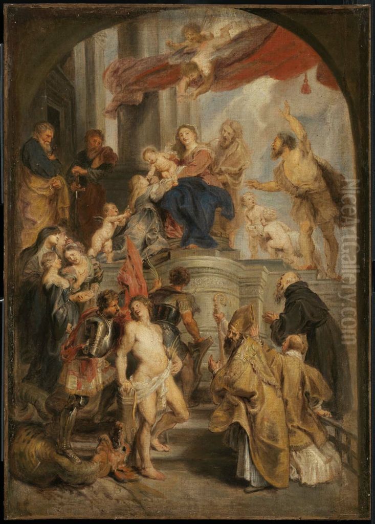 Virgin and Child Adored by Saints Oil Painting by (studio of) Rubens, Peter Paul