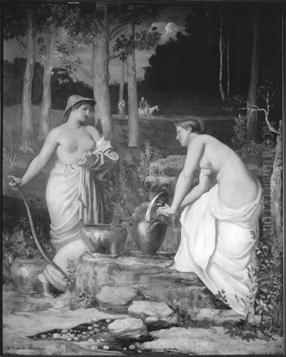 At the Fountain Oil Painting by Pierre Puvis de Chavannes