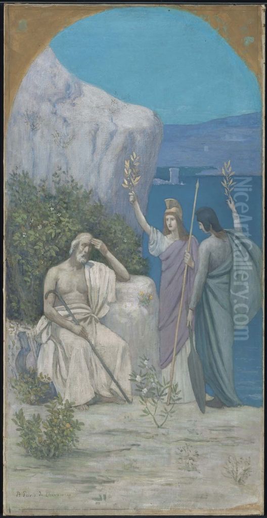 Epic Poetry (reduction of a mural in Boston Public Library) Oil Painting by Pierre Puvis de Chavannes