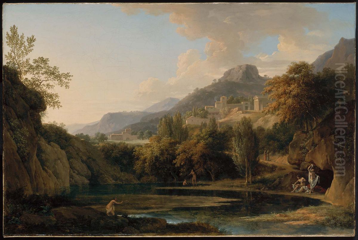 Italian Landscape with Bathers Oil Painting by Pierre-Henri de Valenciennes