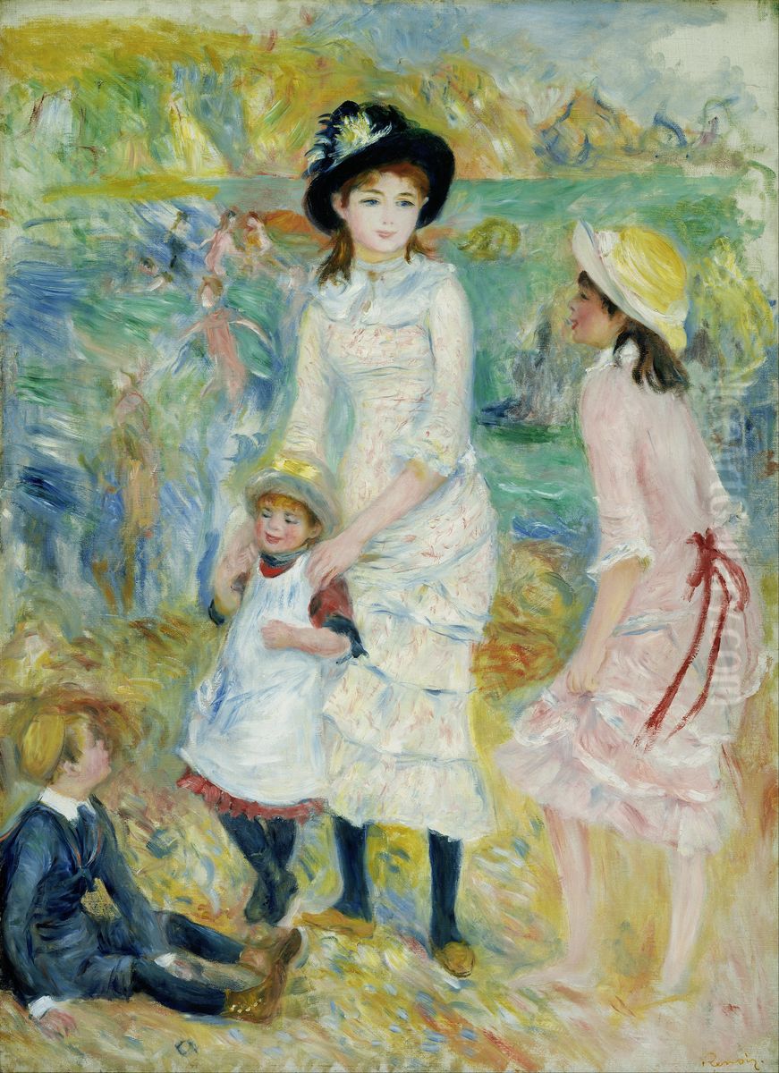 Children on the Seashore, Guernsey Oil Painting by Pierre Auguste Renoir