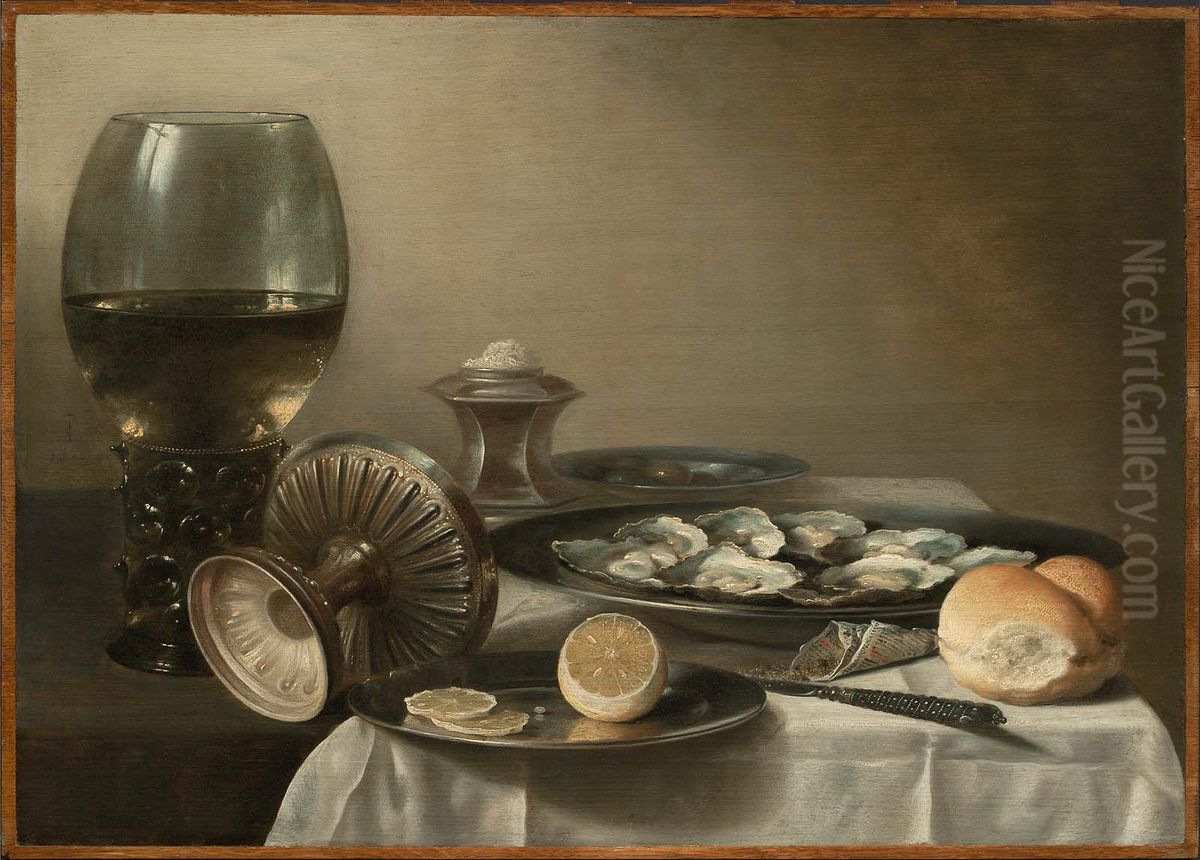 Still Life with Wine Goblet and Oysters Oil Painting by Pieter Claesz