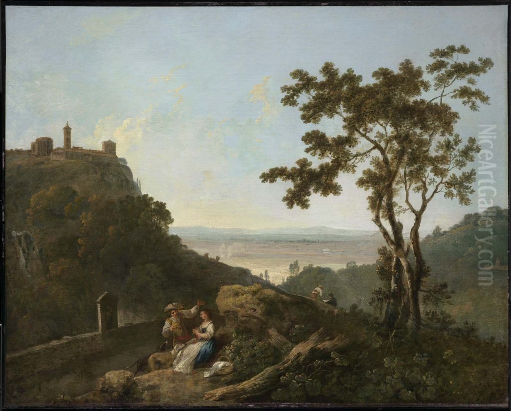 Tivoli and the Roman Campagna with a Man and Woman Oil Painting by Richard Wilson