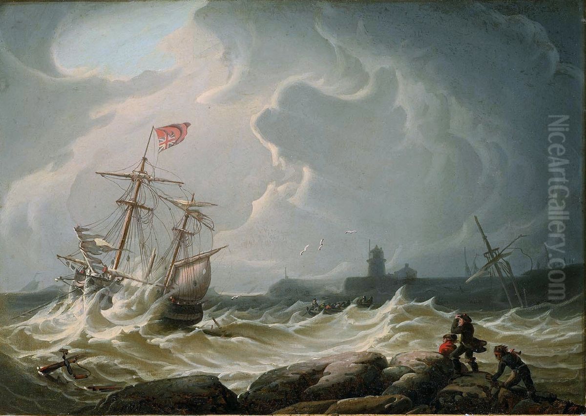 Ship in Storm Oil Painting by Robert Salmon