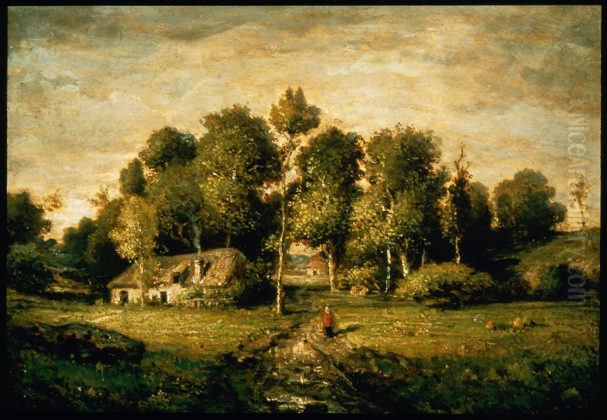 Cottage in a Clump of Trees Oil Painting by Theodore Rousseau
