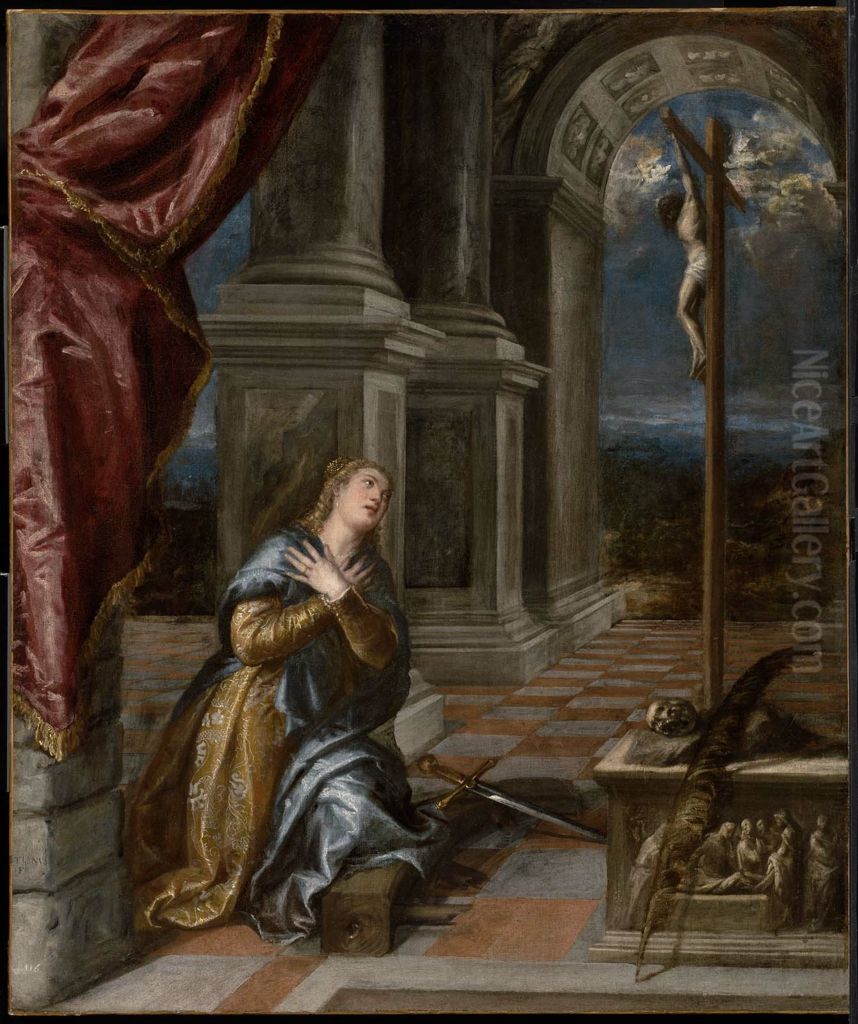 Saint Catherine of Alexandria at Prayer Oil Painting by Titian