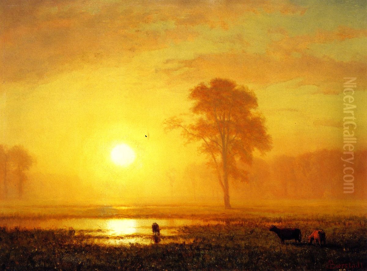 Sunset on the Plains Oil Painting by Albert Bierstadt