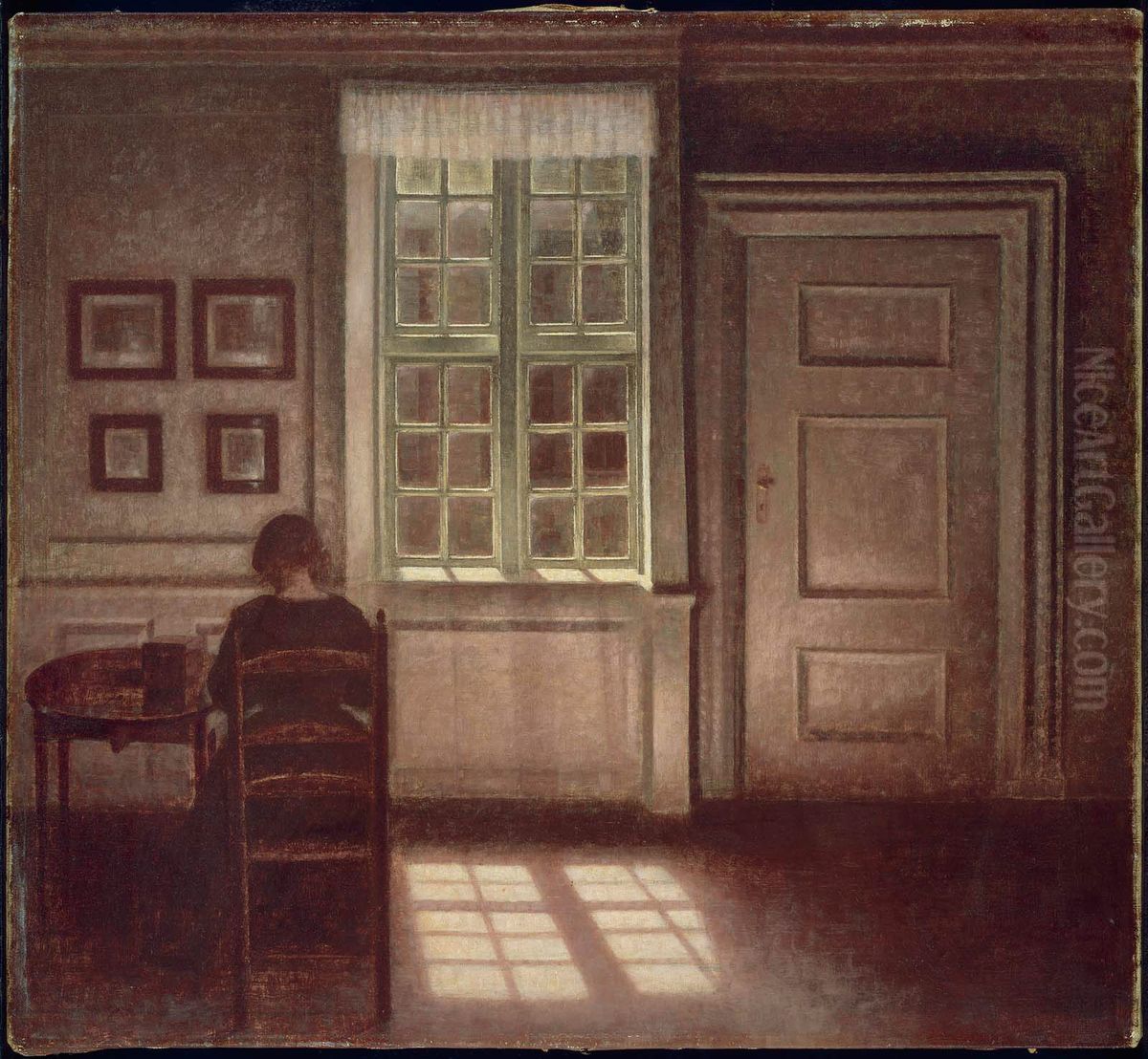 Woman in an Interior Oil Painting by Vilhelm Hammershoi