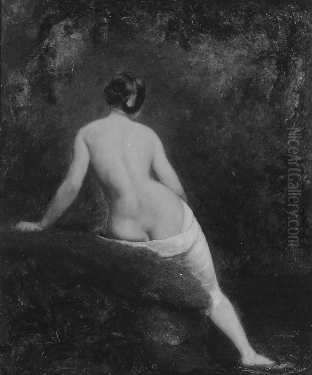 Nude Woman Seated in a Landscape Oil Painting by William Etty
