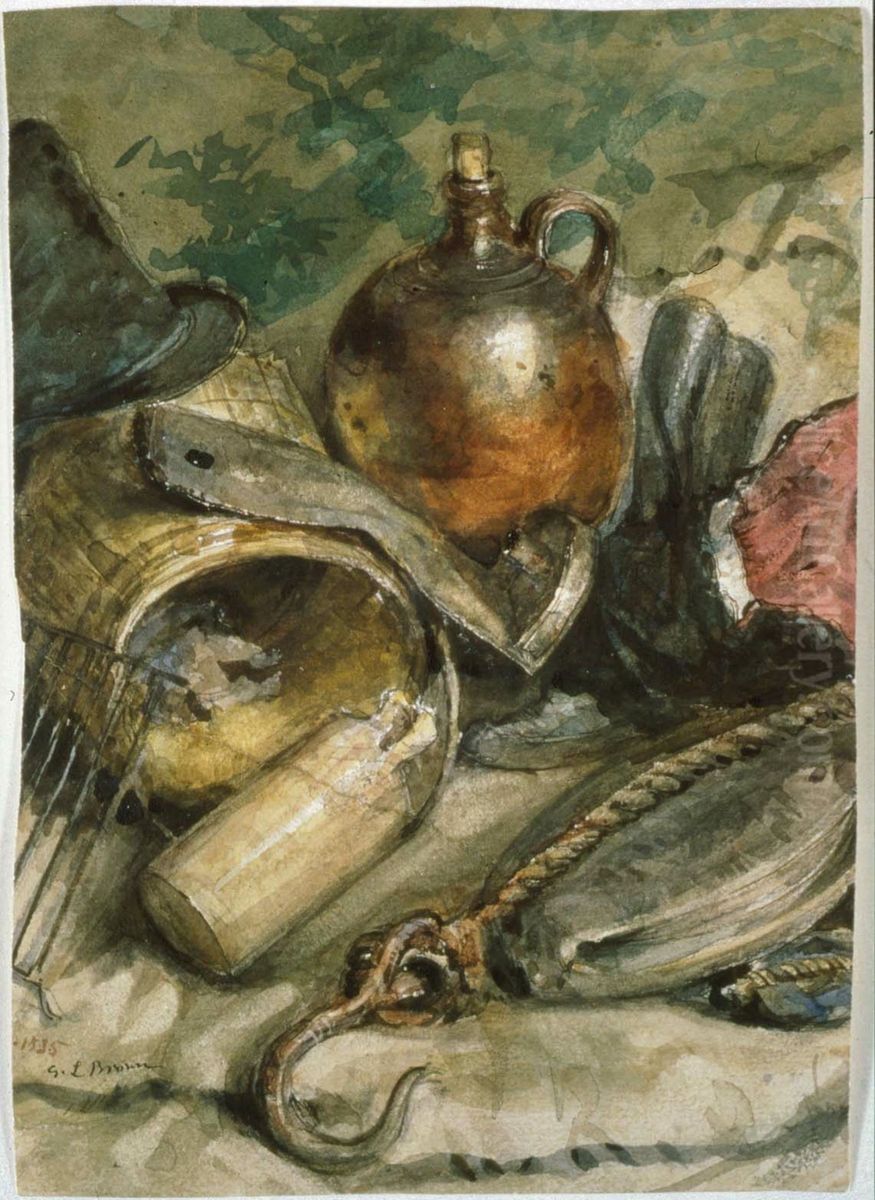 Still life with brown jug Oil Painting by George Loring Brown