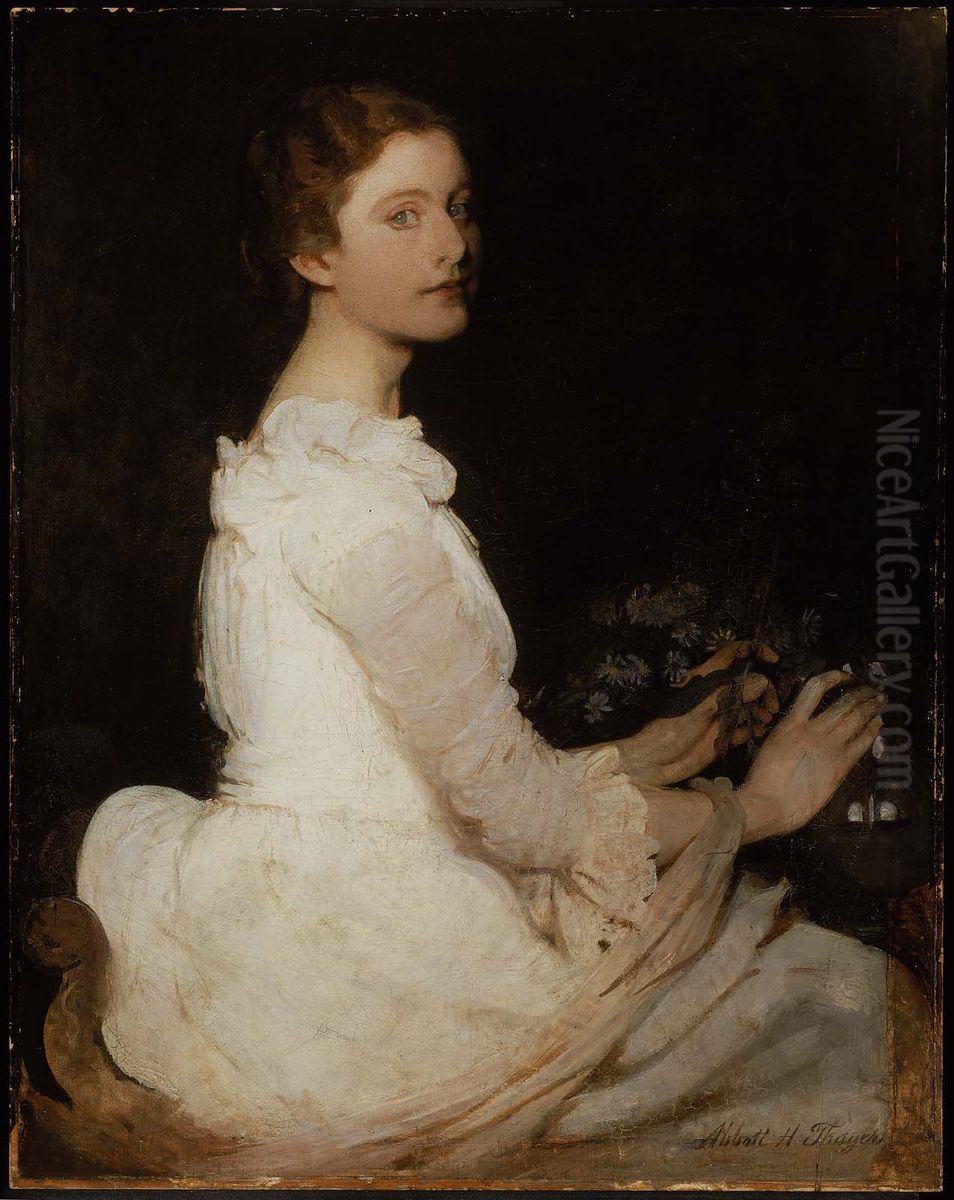 Girl in White (Margaret Greene) Oil Painting by Abbott Handerson Thayer