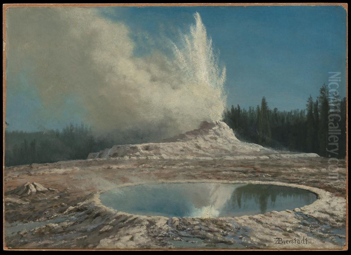Geyser, Yellowstone Park Oil Painting by Albert Bierstadt
