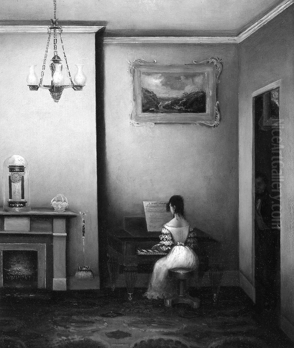 Lady Playing the Piano Oil Painting by Amasa Hewins