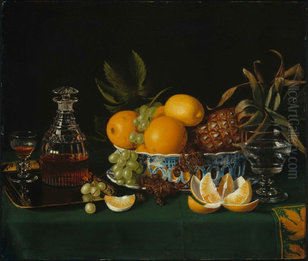 Still Life on a Green Table Cloth Oil Painting by Charles Bird King