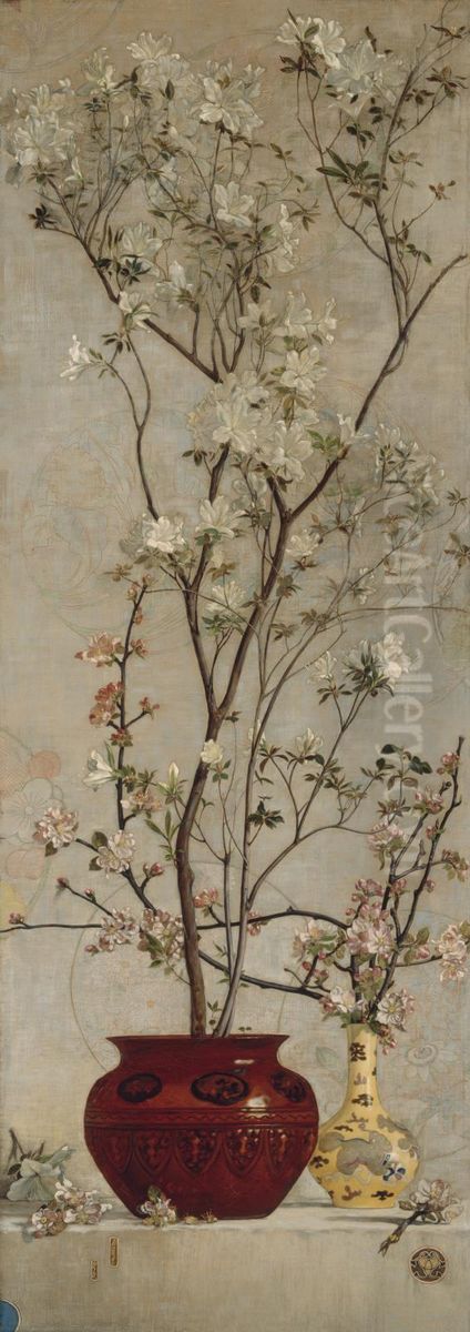 Still Life with Azaleas and Apple Blossoms Oil Painting by Charles Caryl Coleman