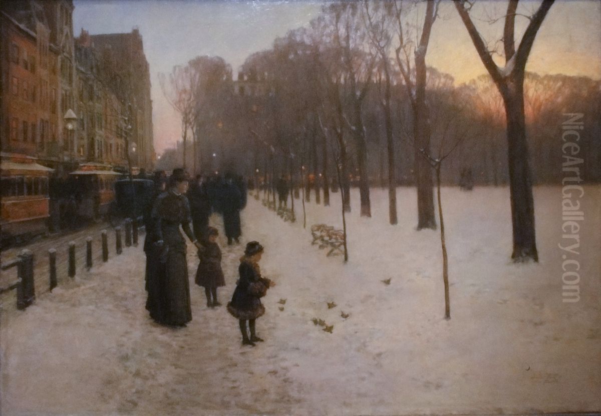 At Dusk (Boston Common at Twilight) Oil Painting by Childe Hassam