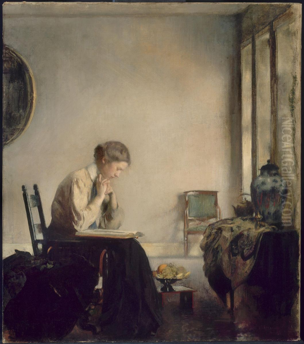 Girl Reading Oil Painting by Edmund Charles Tarbell