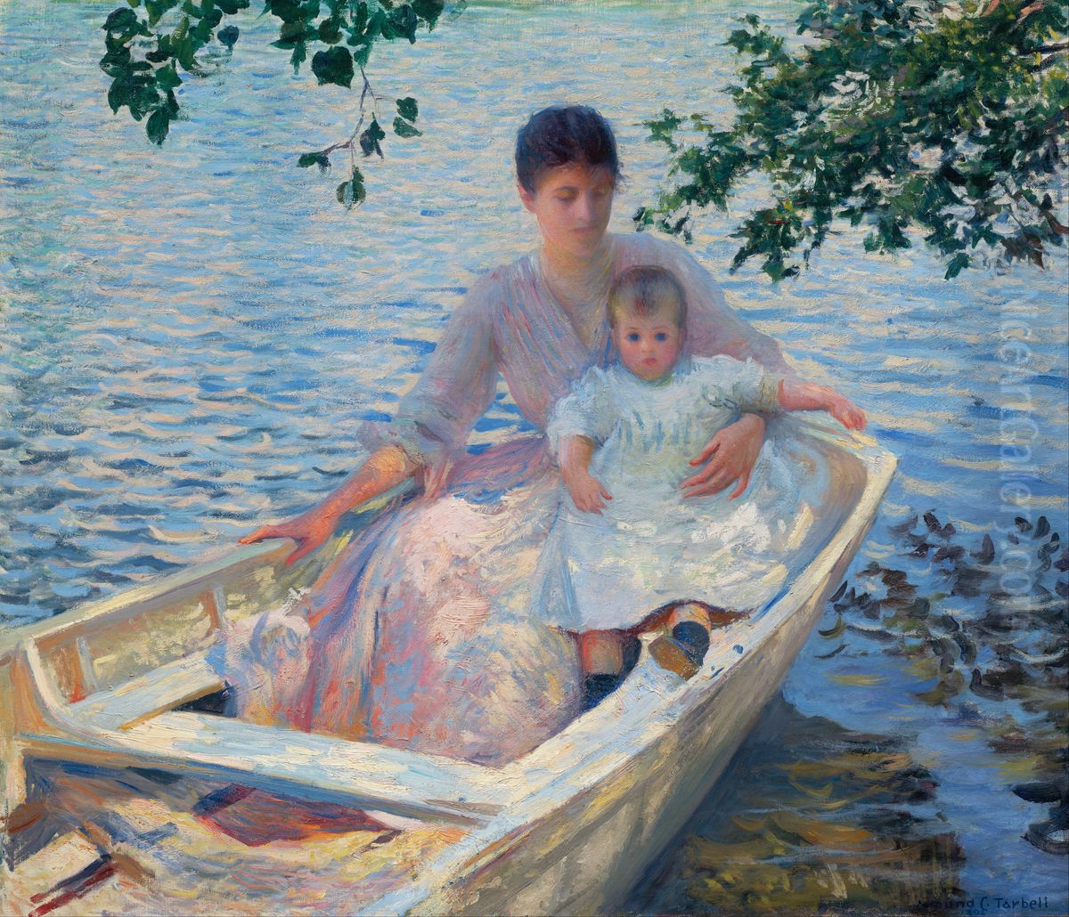 Mother and Child in a Boat Oil Painting by Edmund Charles Tarbell