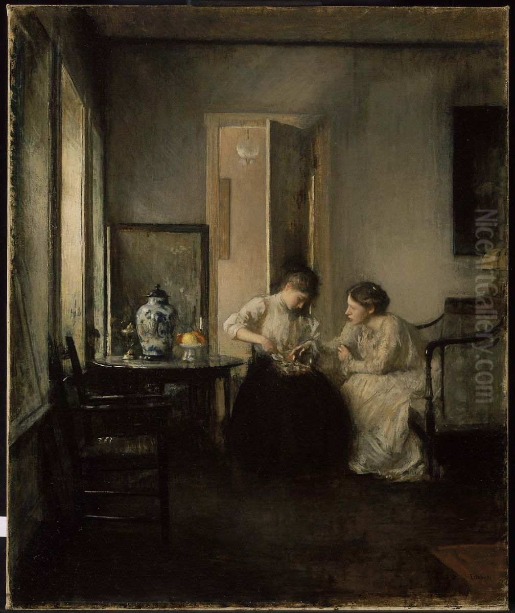 New England Interior Oil Painting by Edmund Charles Tarbell