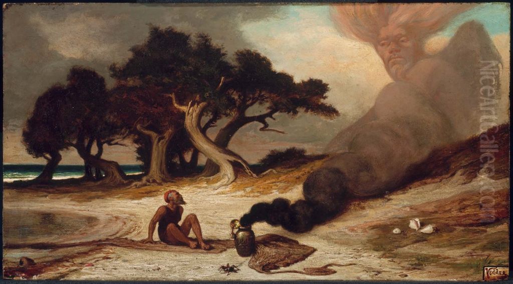 Fisherman and the Genie Oil Painting by Elihu Vedder