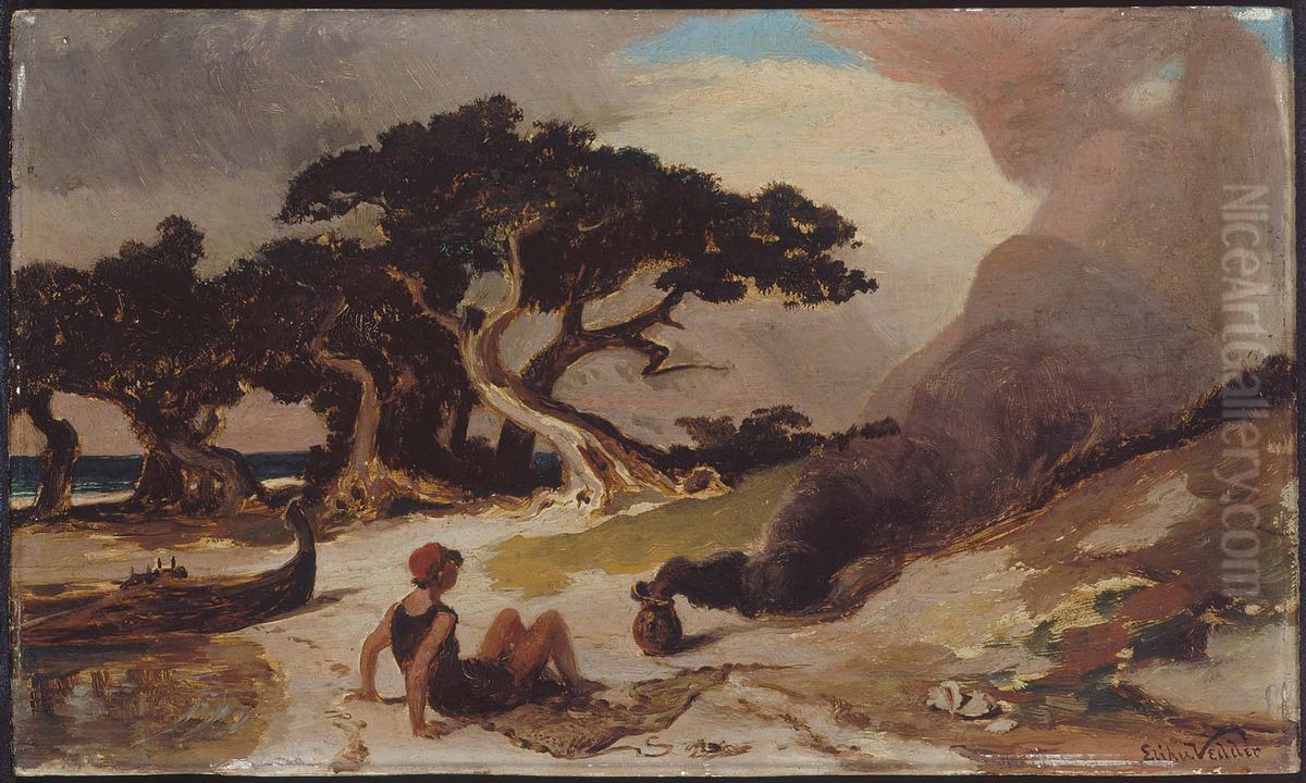 Fisherman and the Genie (Sketch) Oil Painting by Elihu Vedder