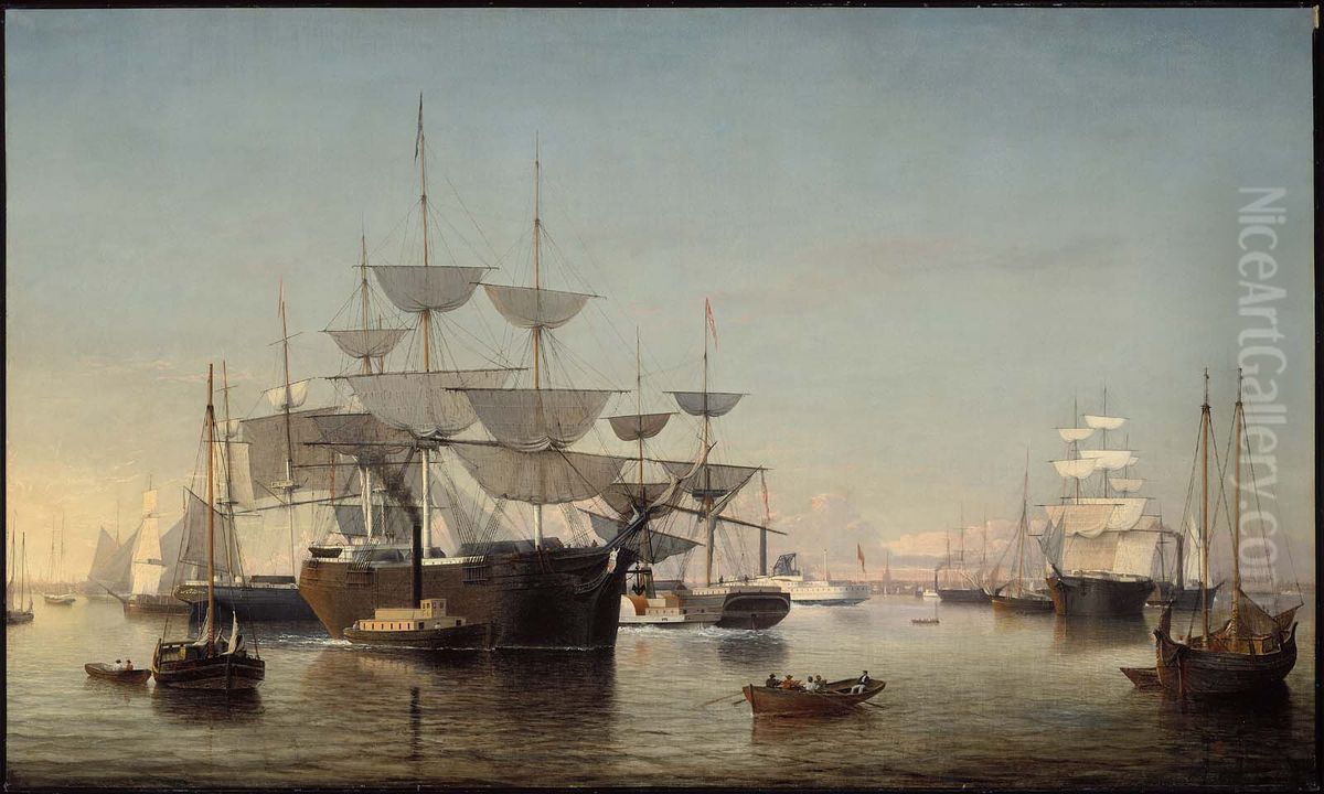 New York Harbor Oil Painting by Fitz Henry Lane