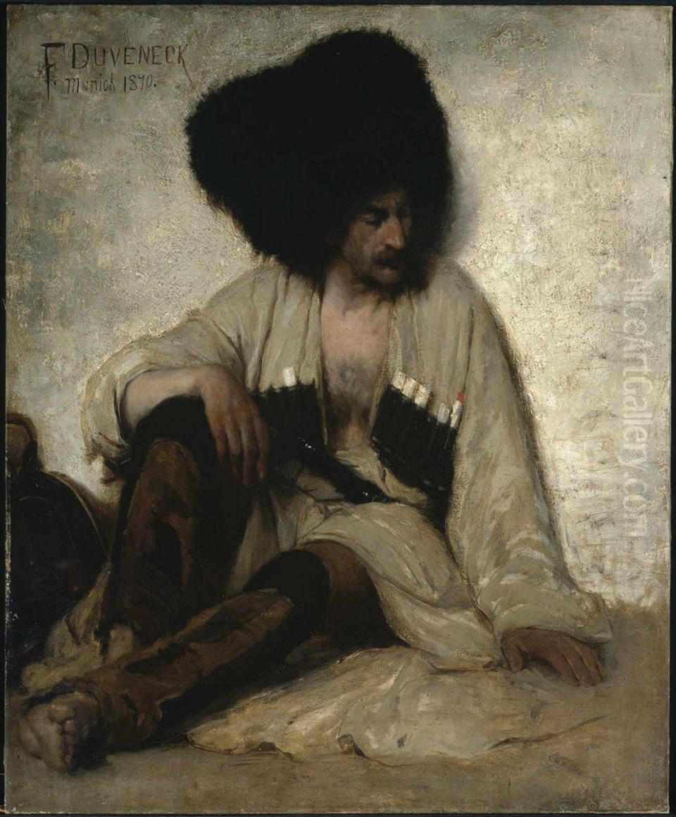 A Circassian / Caucasian Soldier Oil Painting by Frank Duveneck