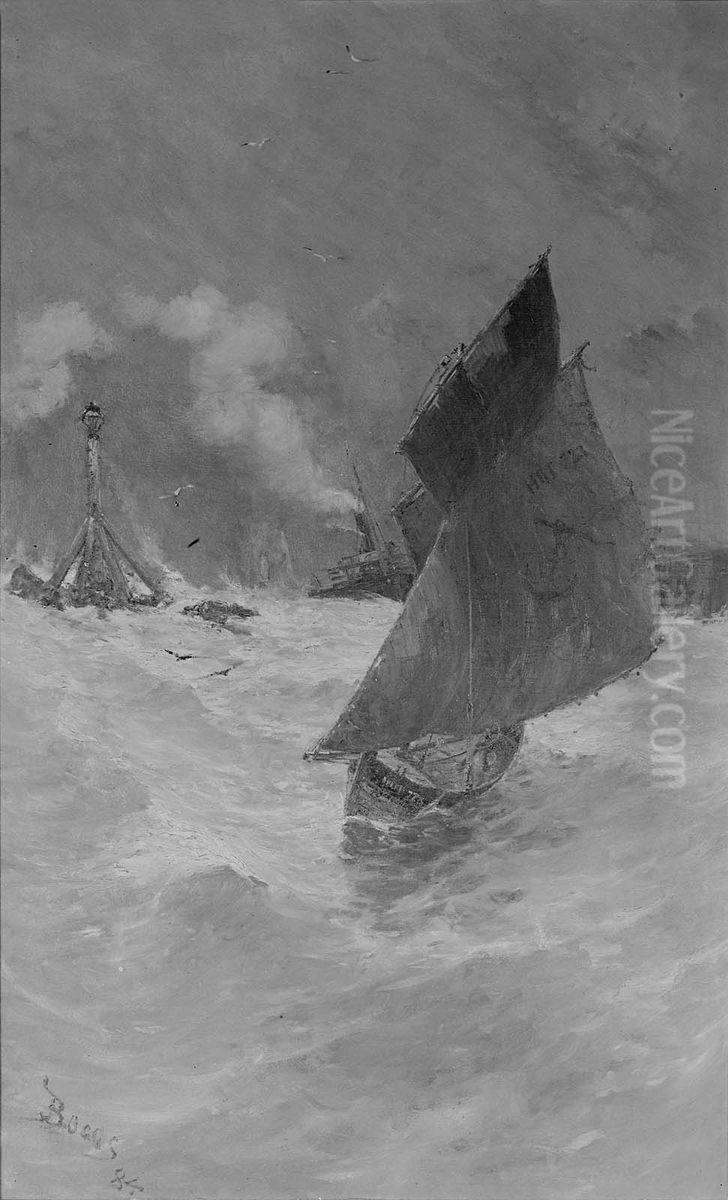 A Rough Day-Harbor of Honfleur Oil Painting by Frank Myers Boggs