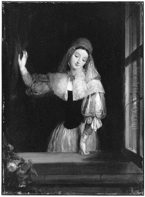 Young Lady in Cauchoise Dress Oil Painting by Gilbert Stuart Newton