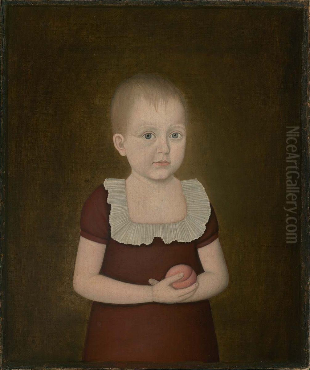 Child with a Peach Oil Painting by John Brewster, Jr.